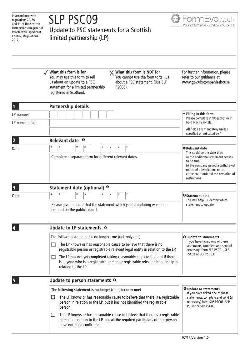 SLPPSC09 Update to PSC Statements for a Scottish Limited Partnership LP preview