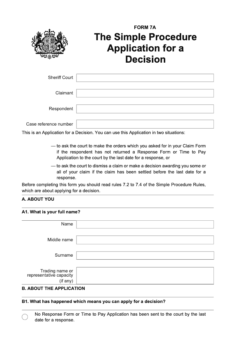 SP FORM7A Simple Procedure Application for a Decision preview