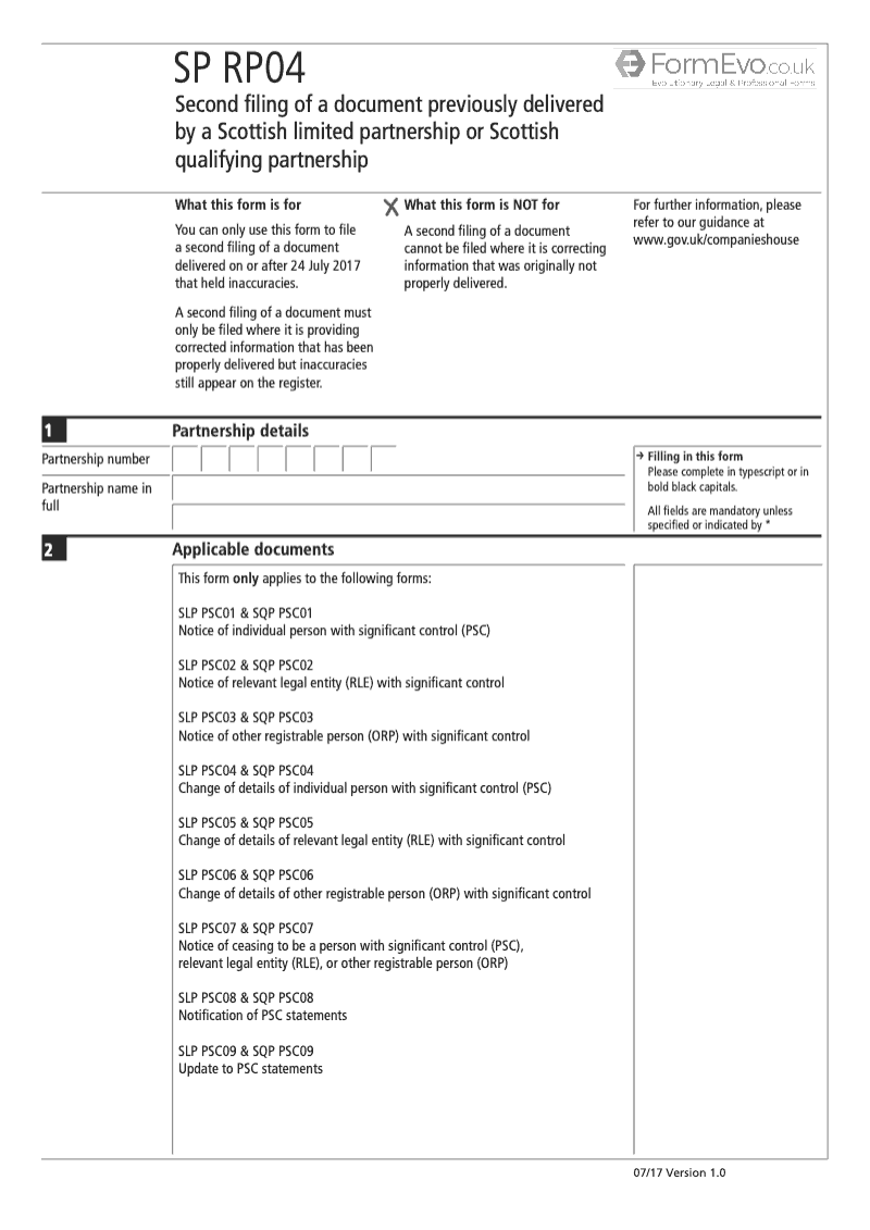 SPRP04 Second Filing of a Document Previously Delivered by a Scottish Limited Partnership or Scottish Qualifying Partnership preview