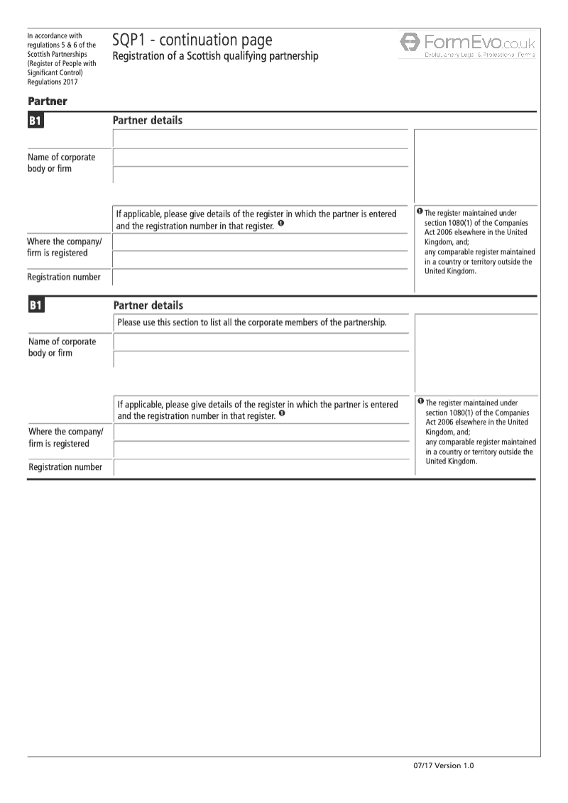 SQP1 Cont Registration of a Scottish Qualifying Partnership Continuation Page preview