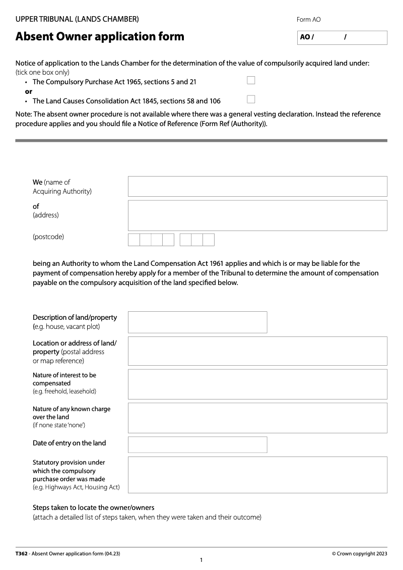 T362 Absent Owner application form preview