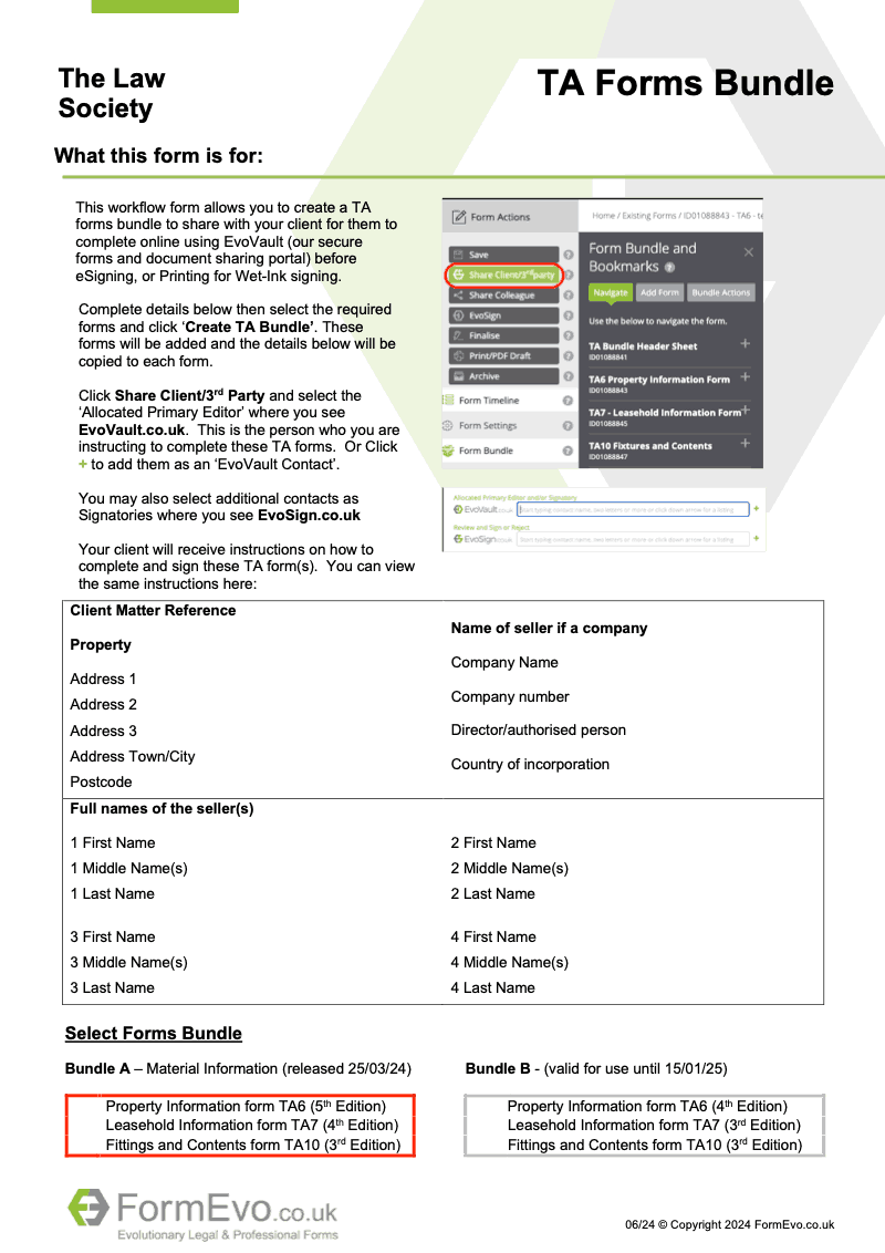 TA Forms Bundle Pre defined bundle containing TA6 TA7 and TA10 electronic signature available preview