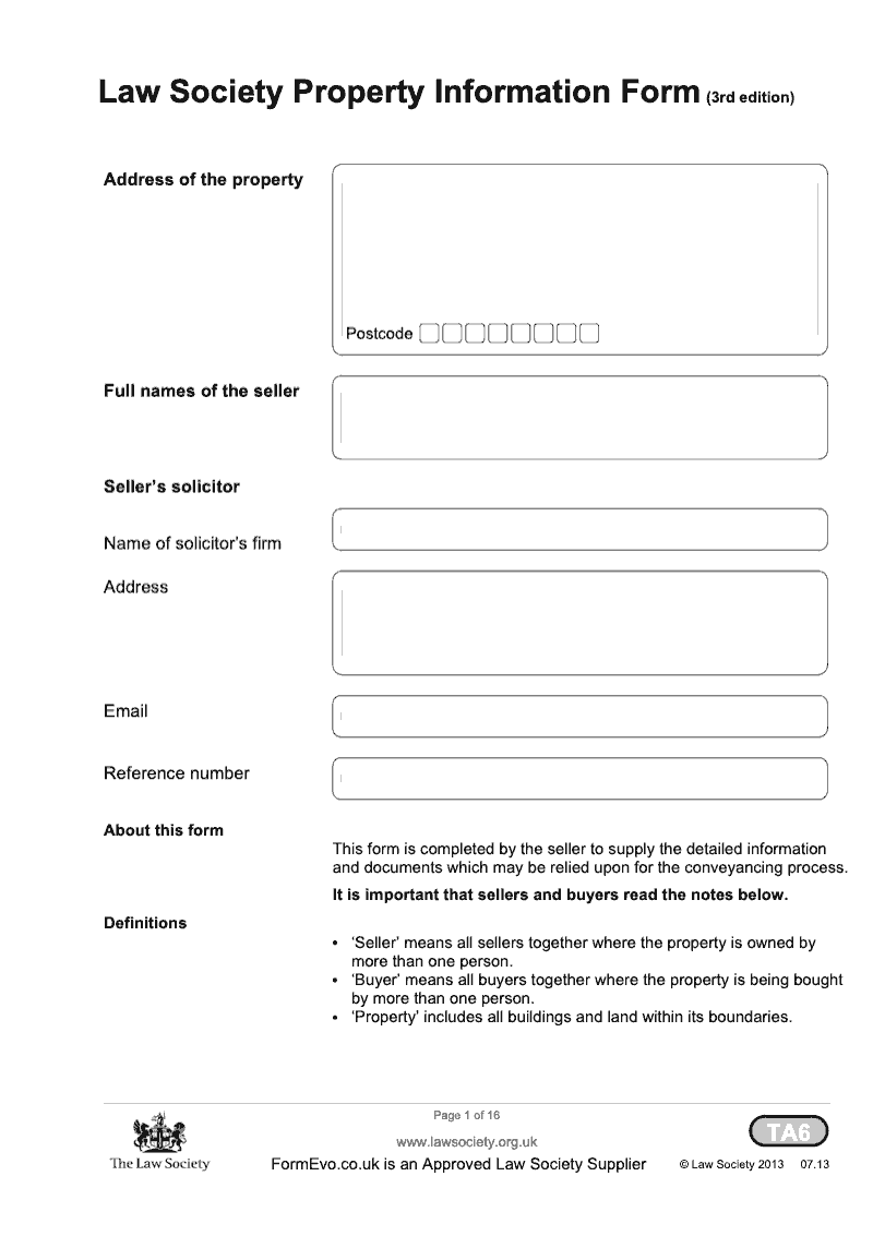 TA6 LFS Law Society Property Information Form 4th edition preview