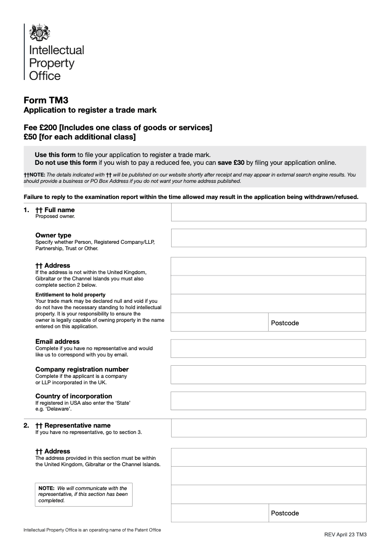 TM3 Application to register a trade mark preview